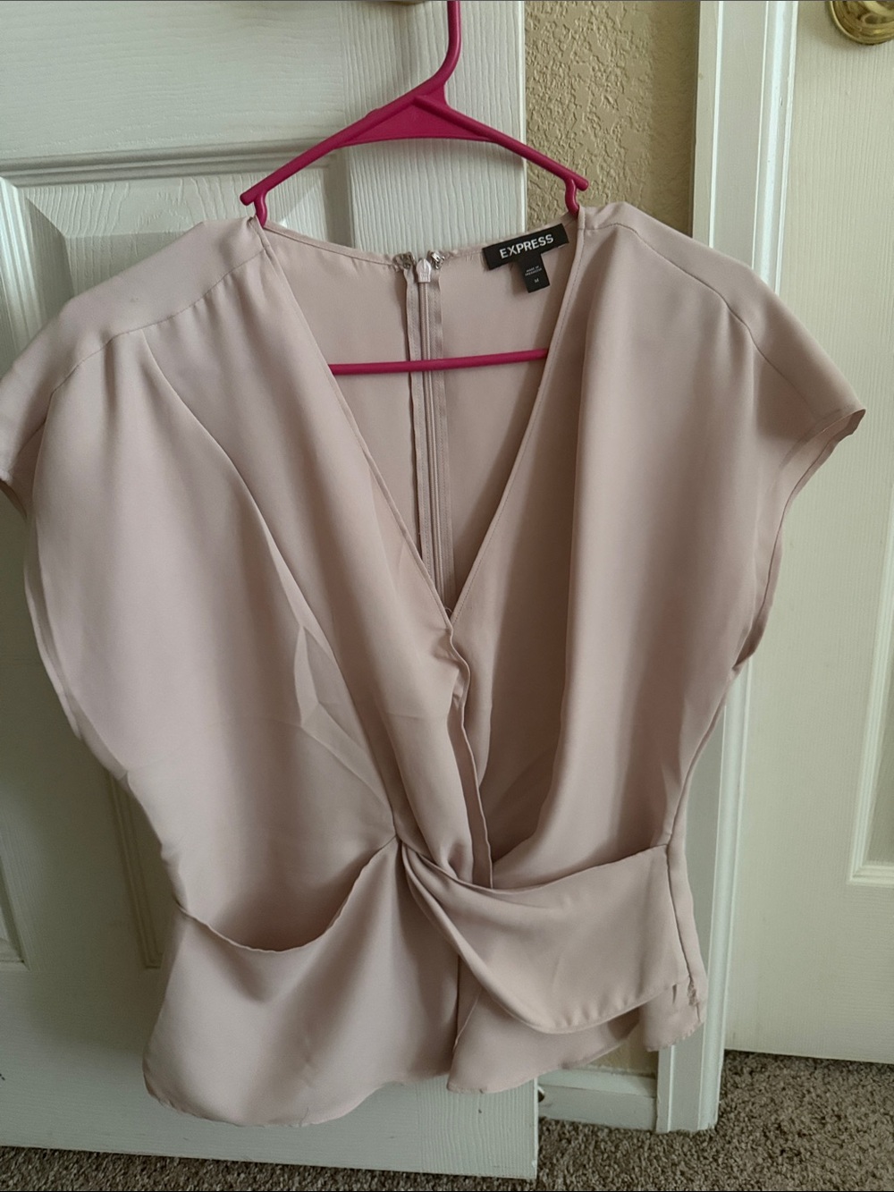 Express Blush Twist-Front V-Neck Blouse